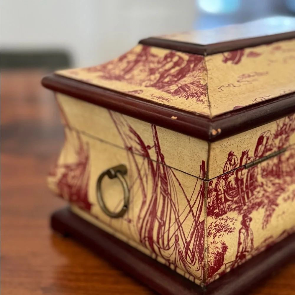 Old World Design, Red French  Vintage Style Treasure/Jewelry/Money Box